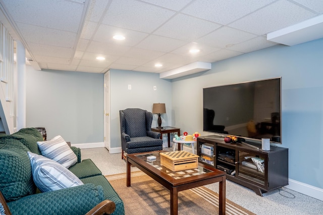 11 Craigmoor Rd, West Hartford, CT 06107 - living room with carpet floors, recessed lighting, and a paneled ceiling