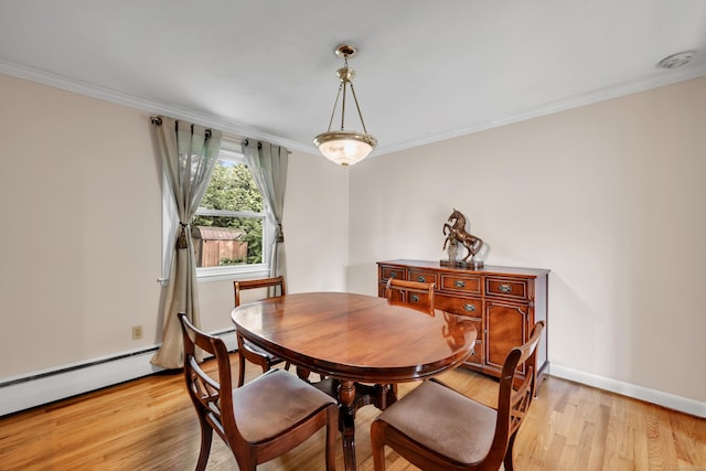 112 Shadow Ln, West Hartford, CT 06110 - dining room with ornamental molding, light wood finished floors, and baseboard heating