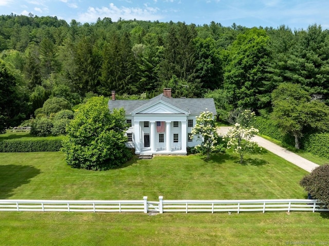 12 Popple Swamp Rd, Cornwall, CT 06754 - view of front of house with a wooded view and a chimney