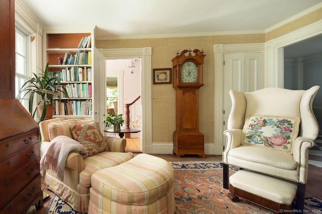 12 Popple Swamp Rd, Cornwall, CT 06754 - sitting room with ornamental molding, wood finished floors, and wallpapered walls