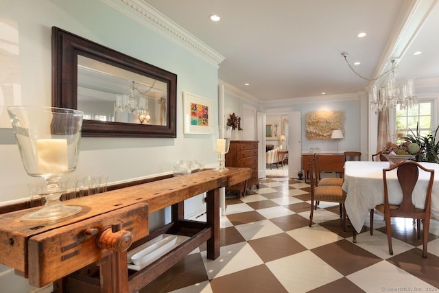 12 Popple Swamp Rd, Cornwall, CT 06754 - sitting room with light flooring, ornamental molding, recessed lighting, and a chandelier