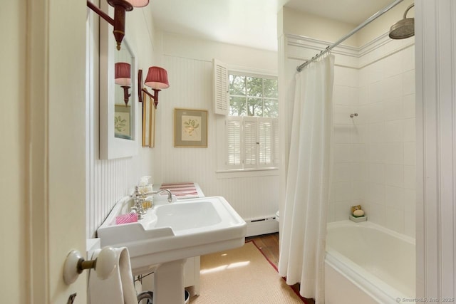 12 Popple Swamp Rd, Cornwall, CT 06754 - full bath with a baseboard heating unit and shower / bathtub combination with curtain