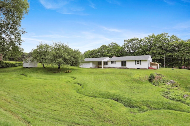 1 Old Middle Rd, New Milford, CT 06776 - view of front of house with an attached garage, a front lawn, and a shed