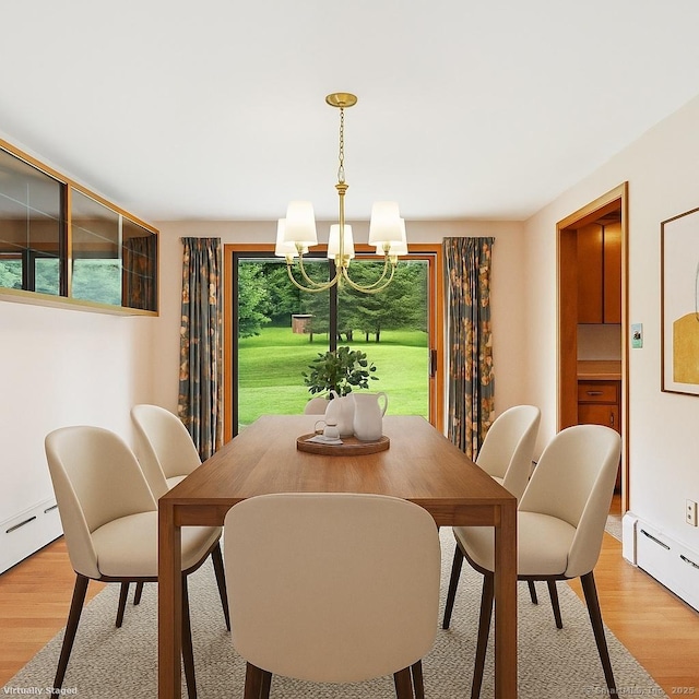 1 Old Middle Rd, New Milford, CT 06776 - dining area with a chandelier, light wood finished floors, and a baseboard heating unit