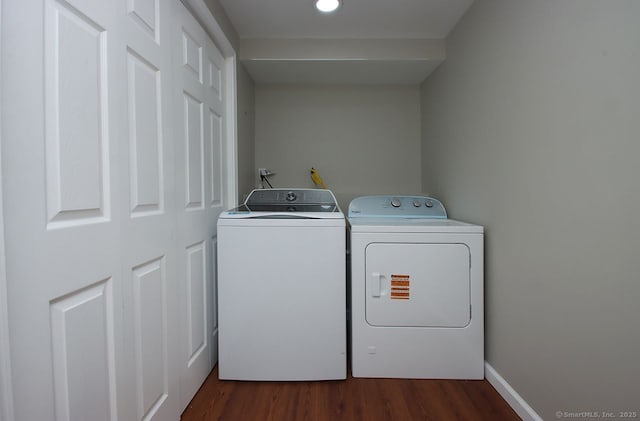 5 Great Meadow Dr, North Haven, CT 06473 - laundry area featuring washer and clothes dryer, dark wood-style floors, and recessed lighting