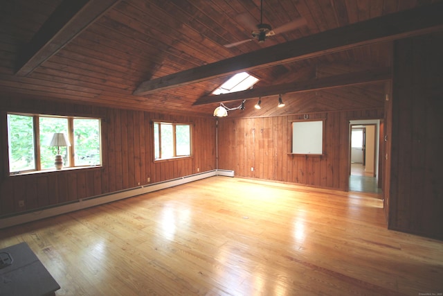 15 Birch Rd, Granby, CT 06035 - unfurnished room with wood-type flooring, wooden ceiling, wood walls, and a baseboard heating unit