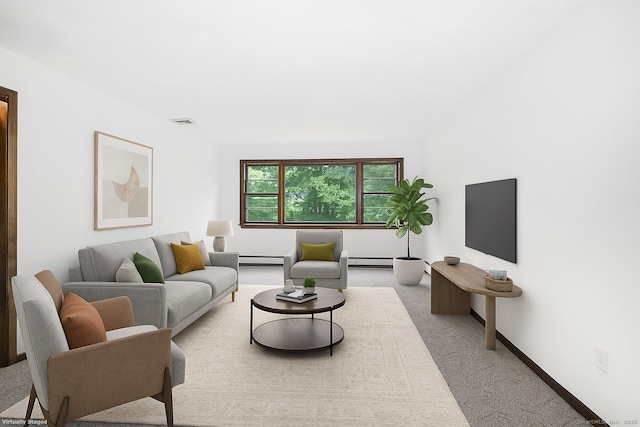 256 W Rocks Rd, Norwalk, CT 06851 - carpeted living room with a baseboard heating unit and a baseboard radiator