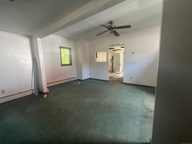 117 State Ave, Killingly, CT 06241 - carpeted empty room with a baseboard heating unit and ceiling fan