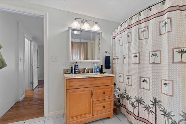 1092 Durham Rd, Guilford, CT 06437 - full bath with vanity, tile patterned floors, and curtained shower