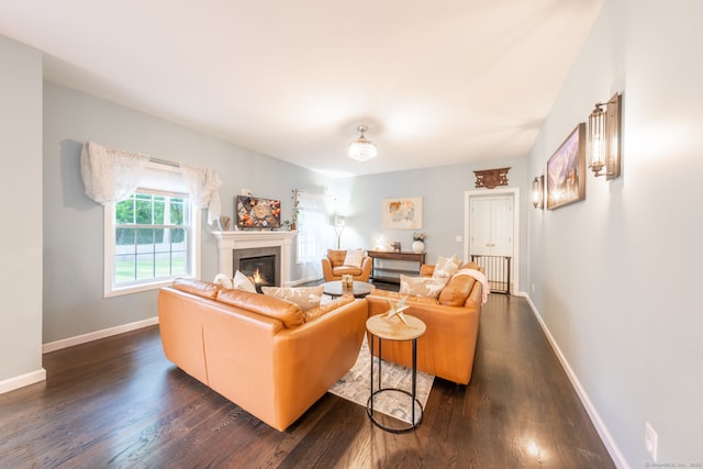 15 Contour Dr, Cheshire, CT 06410 - living room featuring dark wood-style flooring and a glass covered fireplace