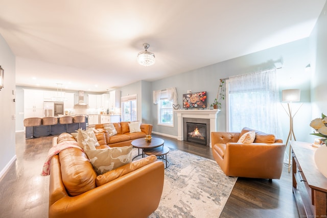 15 Contour Dr, Cheshire, CT 06410 - living room featuring a glass covered fireplace and dark wood-type flooring