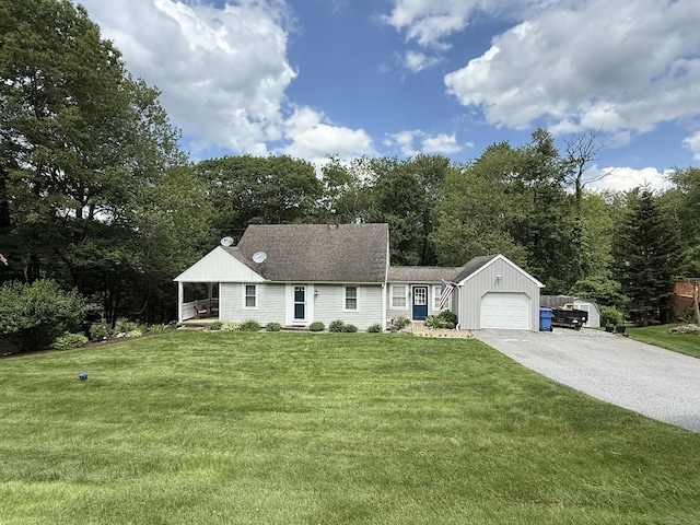104 Wildcat Hill Rd, Harwinton, CT 06791 - view of front of property with asphalt driveway, a front lawn, an attached garage, and roof with shingles