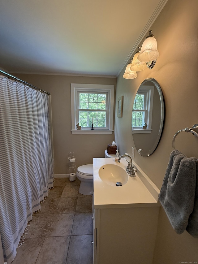 104 Wildcat Hill Rd, Harwinton, CT 06791 - full bathroom featuring vanity, ornamental molding, tile patterned floors, and curtained shower