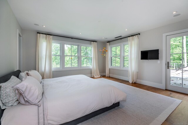85 W Church Hill Rd, Washington, CT 06794 - bedroom featuring access to exterior, wood finished floors, and recessed lighting