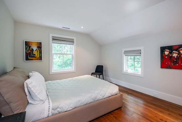 85 W Church Hill Rd, Washington, CT 06794 - bedroom featuring multiple windows, vaulted ceiling, wood finished floors, and recessed lighting