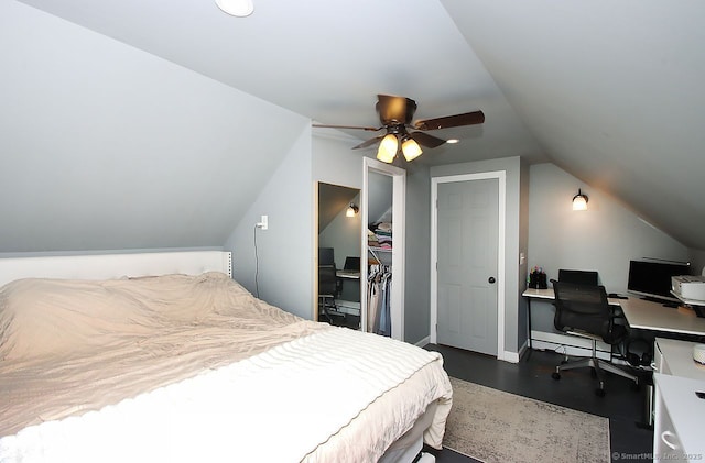 28 Chester Ln, Wallingford, CT 06492 - bedroom with vaulted ceiling, an office area, recessed lighting, ceiling fan, and a closet