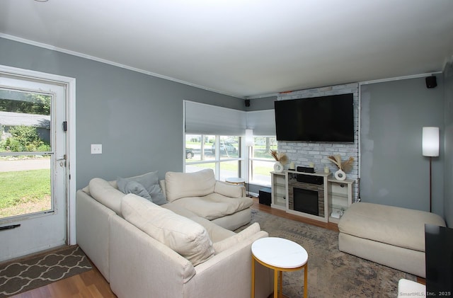 28 Chester Ln, Wallingford, CT 06492 - living room with wood finished floors, ornamental molding, and a fireplace