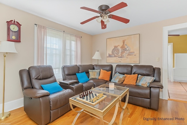 96 Kenwood Ave, Fairfield, CT 06824 - living room featuring a ceiling fan and light wood-style floors