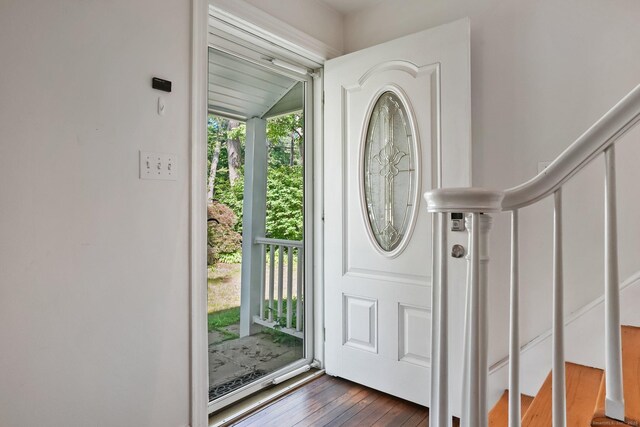 15 Granite Ter, Ansonia, CT 06401 - entrance foyer with dark wood-style flooring, stairs, and vaulted ceiling