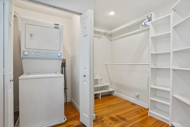 15 Granite Ter, Ansonia, CT 06401 - washroom featuring stacked washer / dryer and hardwood / wood-style floors