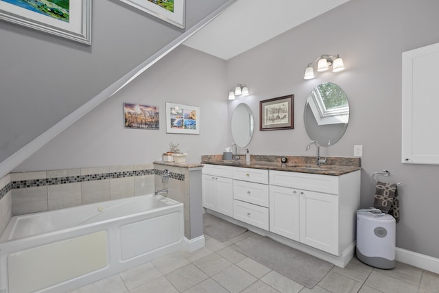 212 Richards Ave Apt 6, Norwalk, CT 06850 - full bath with double vanity, tile patterned flooring, a skylight, and a garden tub