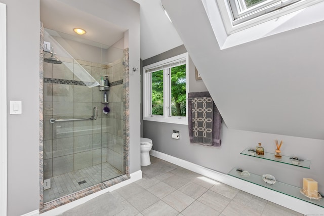 212 Richards Ave Apt 6, Norwalk, CT 06850 - full bathroom with a skylight, a shower stall, and tile patterned floors