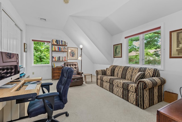 212 Richards Ave Apt 6, Norwalk, CT 06850 - office area featuring carpet floors and vaulted ceiling