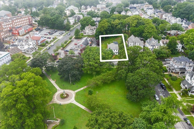 20 Channing St, New London, CT 06320 - aerial view of property's location with property parcel outlined and a tree filled landscape