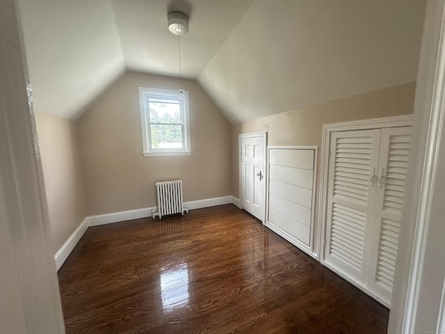 27 Woodbridge Ave, East Hartford, CT 06108 - additional living space featuring radiator, dark wood-type flooring, and vaulted ceiling