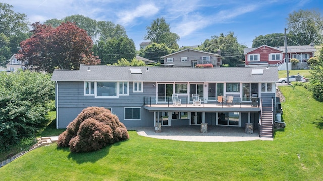 100 N Lake Shore Dr, Brookfield, CT 06804 - back of property with a patio, a yard, stairs, and a wooden deck