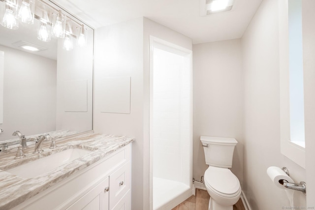 100 N Lake Shore Dr, Brookfield, CT 06804 - bathroom featuring vanity, a shower stall, and wood finished floors