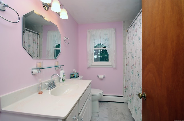 134 Valley Crest Dr, Wethersfield, CT 06109 - full bath with a baseboard heating unit, vanity, and curtained shower