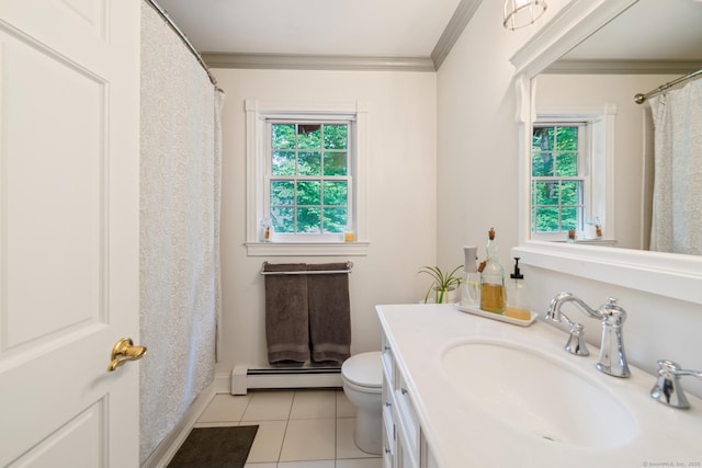 2 Bronson Rd, Prospect, CT 06712 - bathroom with a baseboard radiator, tile patterned flooring, healthy amount of natural light, ornamental molding, and vanity