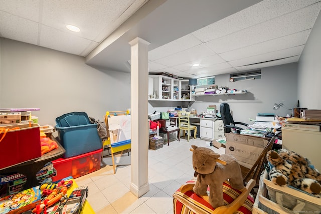 2 Bronson Rd, Prospect, CT 06712 - finished basement with a paneled ceiling, light tile patterned floors, and recessed lighting