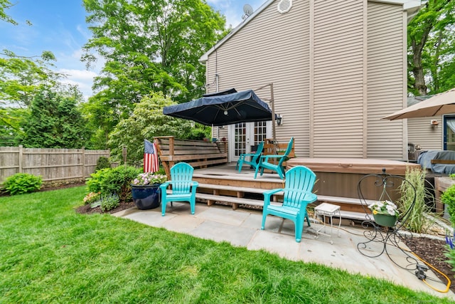 2 Bronson Rd, Prospect, CT 06712 - view of patio featuring a hot tub, a deck, and french doors