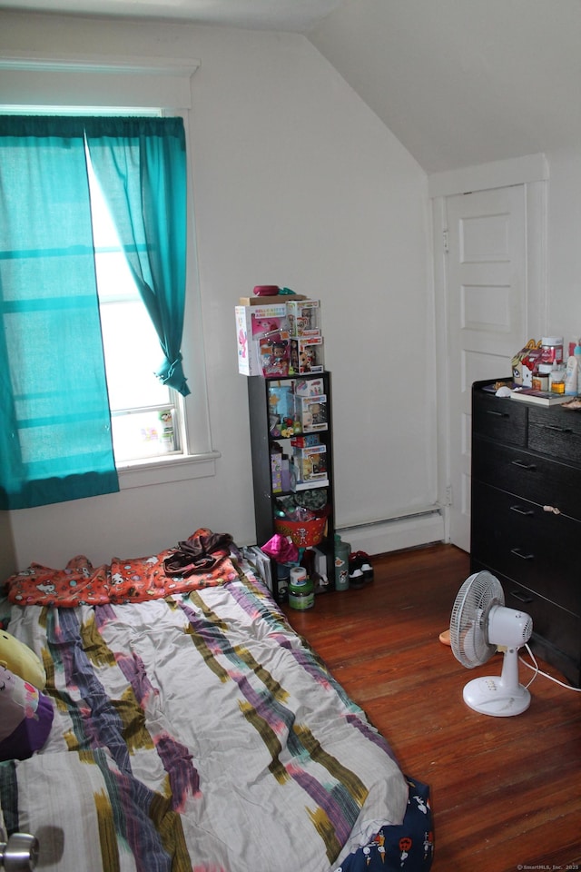 120 Linsley Ave, Meriden, CT 06451 - bedroom with wood finished floors, a baseboard radiator, and vaulted ceiling