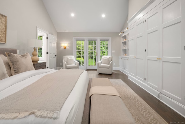 3663 Congress St, Fairfield, CT 06824 - bedroom with high vaulted ceiling, dark wood finished floors, and recessed lighting