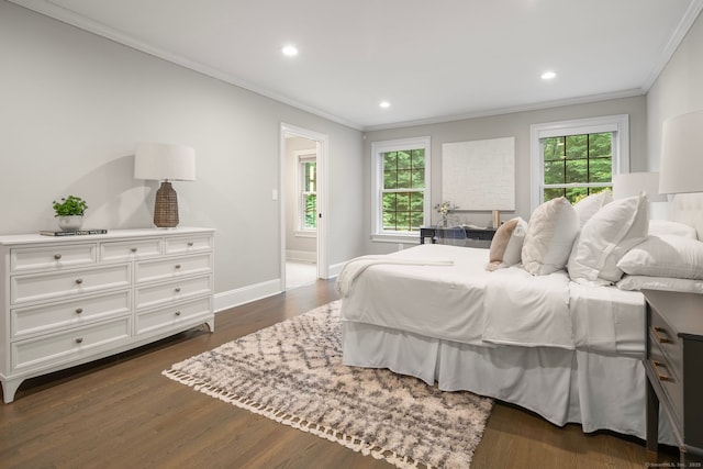3663 Congress St, Fairfield, CT 06824 - bedroom with crown molding, multiple windows, recessed lighting, and dark wood-style flooring