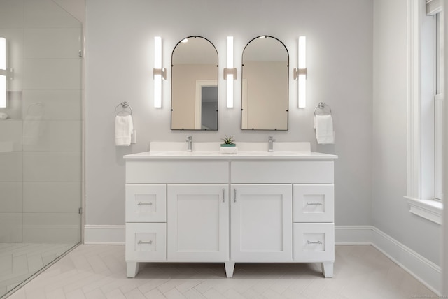3663 Congress St, Fairfield, CT 06824 - bathroom featuring double vanity and tiled shower