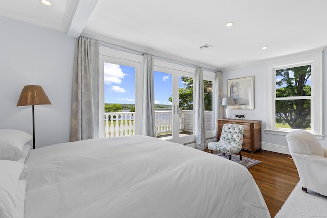 1 Foxboro Rd, Essex, CT 06426 - bedroom with access to outside, multiple windows, wood finished floors, recessed lighting, and ornamental molding