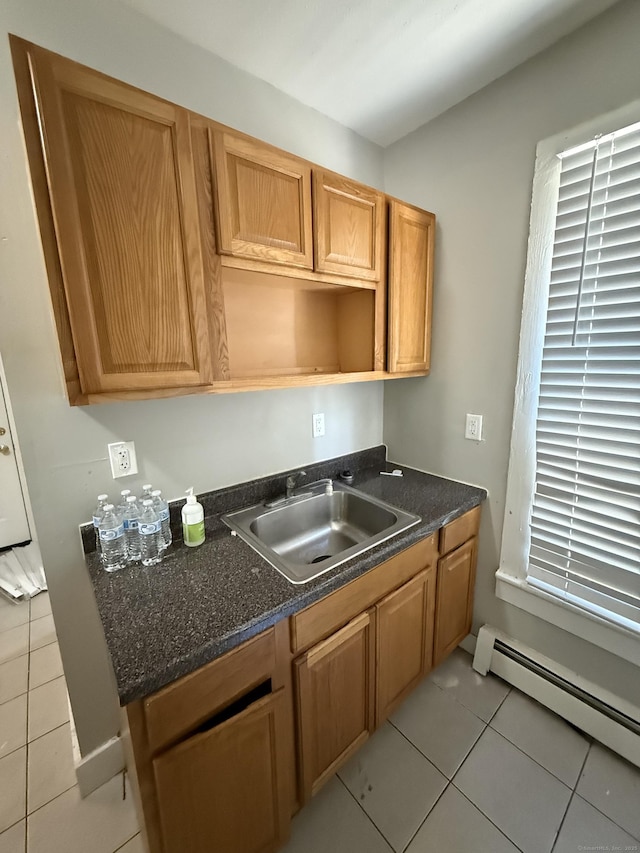 14 Market St, New Haven, CT 06513 - kitchen with light tile patterned floors, baseboard heating, and open shelves