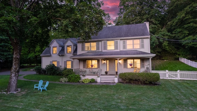 489 Hoyt St, Darien, CT 06820 - view of front of house with covered porch and a chimney