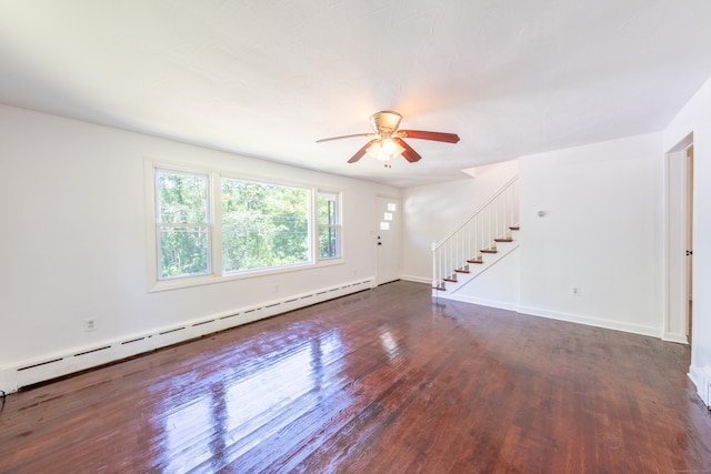 510 Sylvan Lake Rd, Watertown, CT 06779 - unfurnished living room with baseboard heating, stairs, ceiling fan, and wood finished floors