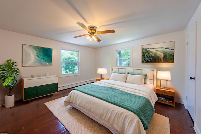 510 Sylvan Lake Rd, Watertown, CT 06779 - bedroom featuring a baseboard heating unit, wood finished floors, and a ceiling fan