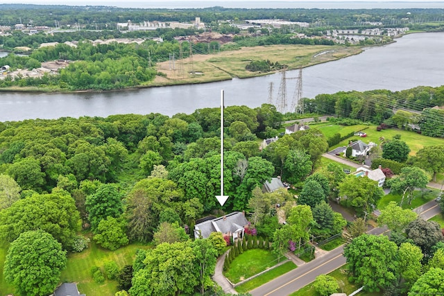 5550 Main St, Stratford, CT 06614 - aerial view of property and surrounding area featuring a large body of water and property parcel outlined