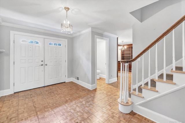 5550 Main St, Stratford, CT 06614 - entrance foyer featuring a chandelier and stairway