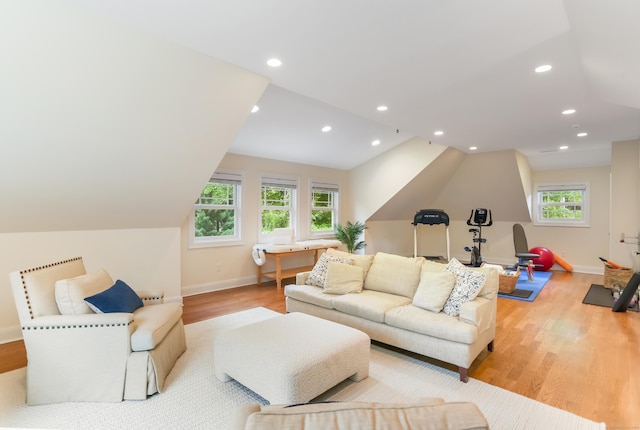 4 Reimer Rd, Westport, CT 06880 - living room with lofted ceiling, wood finished floors, plenty of natural light, and recessed lighting