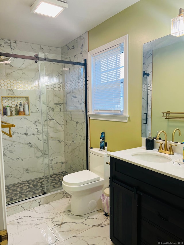 48 Harris Dr, Newington, CT 06111 - full bathroom with vanity, a marble finish shower, and marble finish floors