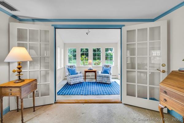 588 Fern St, West Hartford, CT 06107 - doorway featuring carpet and french doors
