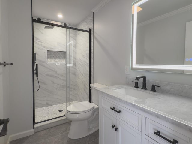 6 Jeffro Dr, Ridgefield, CT 06877 - full bathroom featuring ornamental molding, vanity, and a marble finish shower